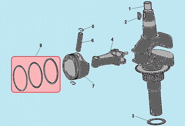 8 ПОРШЕНЬ - КОЛЕНВАЛ - КОЛЬЦА Газонокосилка CHAMPION LMH5640