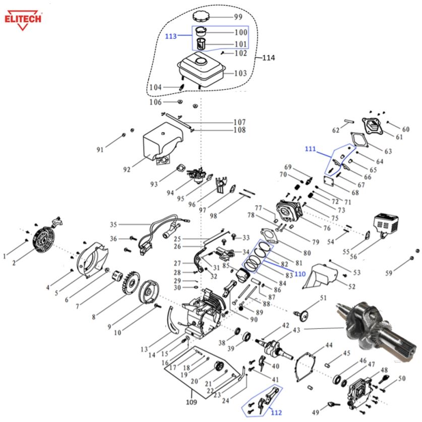 ЗАПЧАСТИ ДЛЯ МОТОБЛОКА БЕНЗИНОВОГО ELITECH КБ 600 (ДВИГАТЕЛЬ)